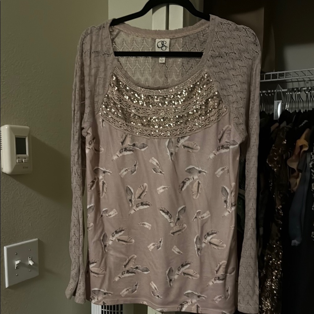 Anthropologie Cream Embellished Blouse
